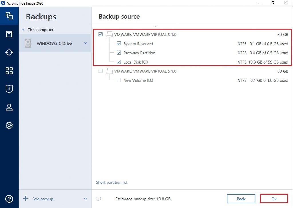 acronis 2020 backup disk or partition source