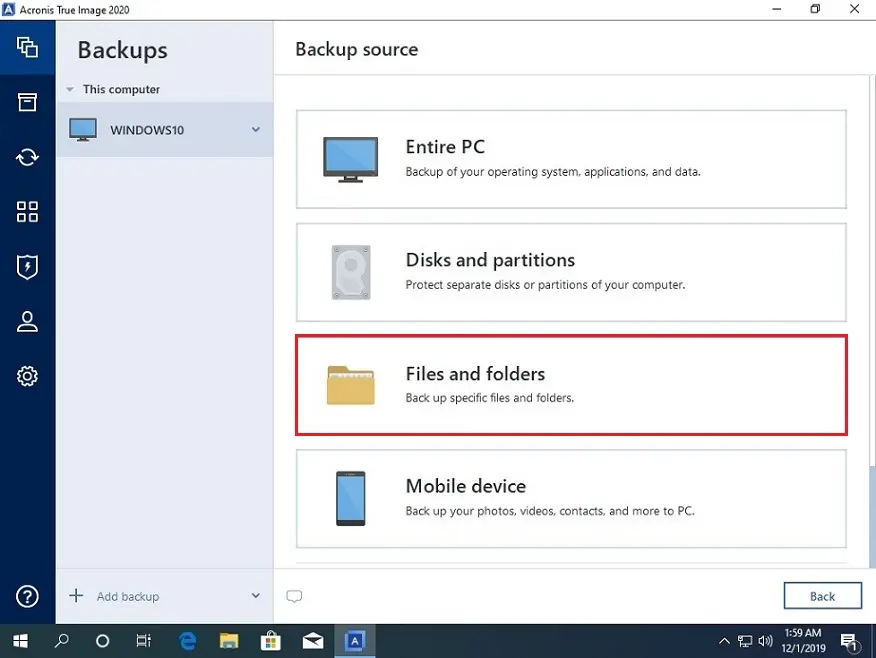 acronis 2020 backup source