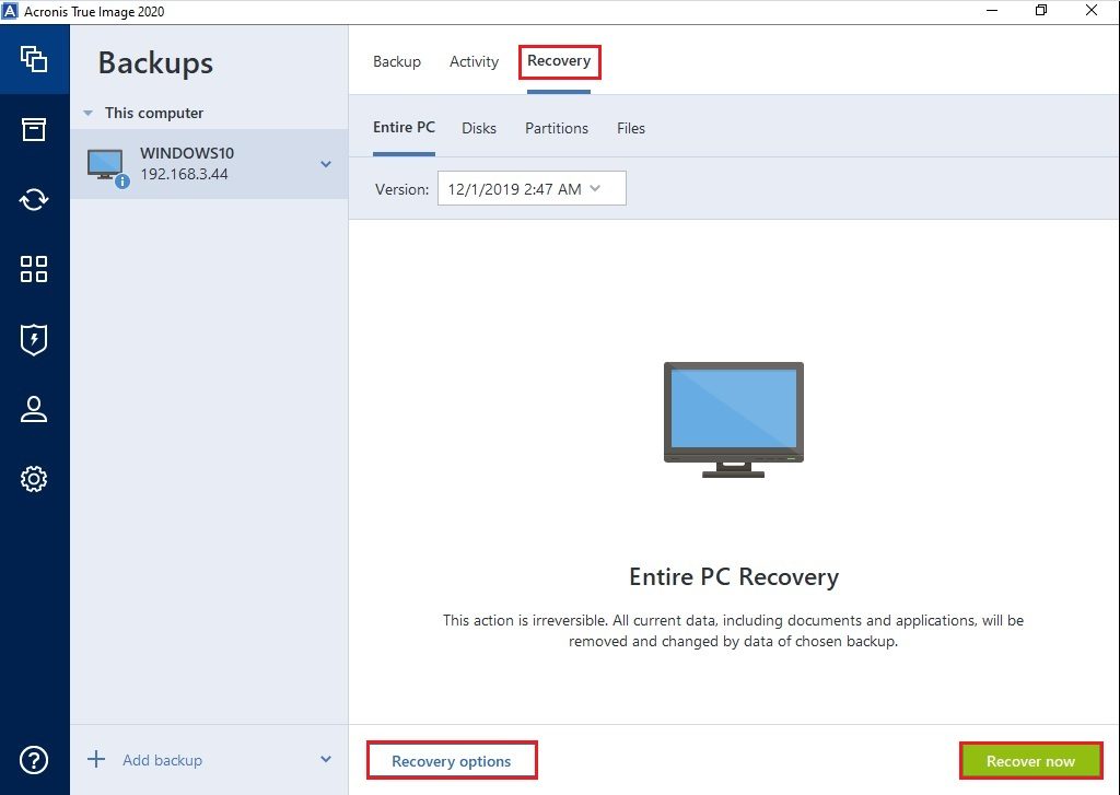 acronis true image recover to new machine