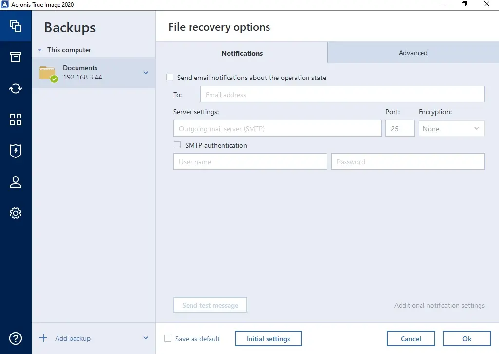 acronis 2020 options notification