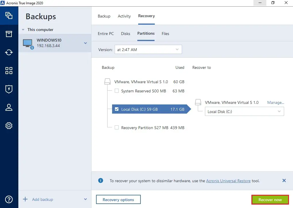 acronis true image restore to different size partition