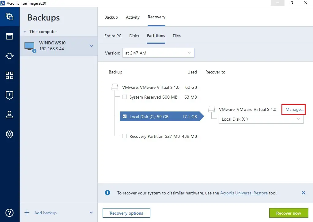 acronis 2020 recovery partition