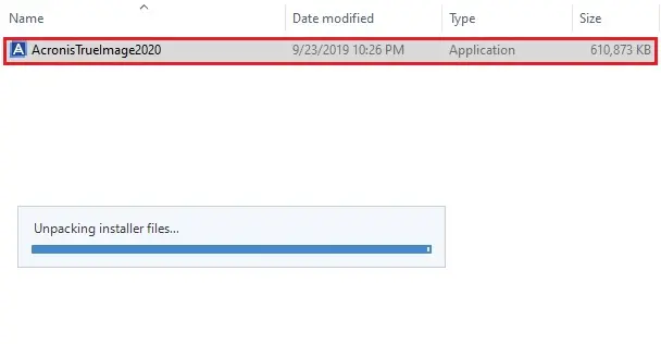 acronis 2020 unpacking installer