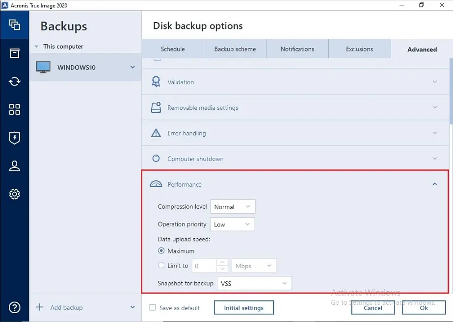 acronis advanced performance