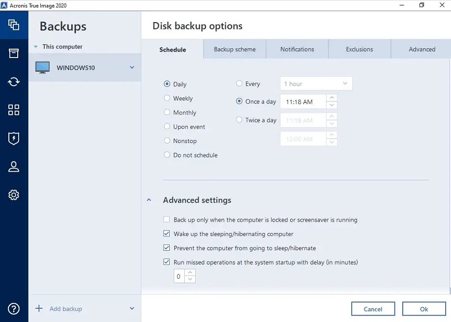 scheduler issue acronis true image