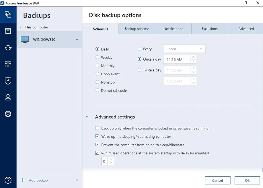 acronis backup schedule