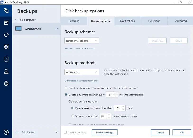 which backup scheme to user for acronis true image