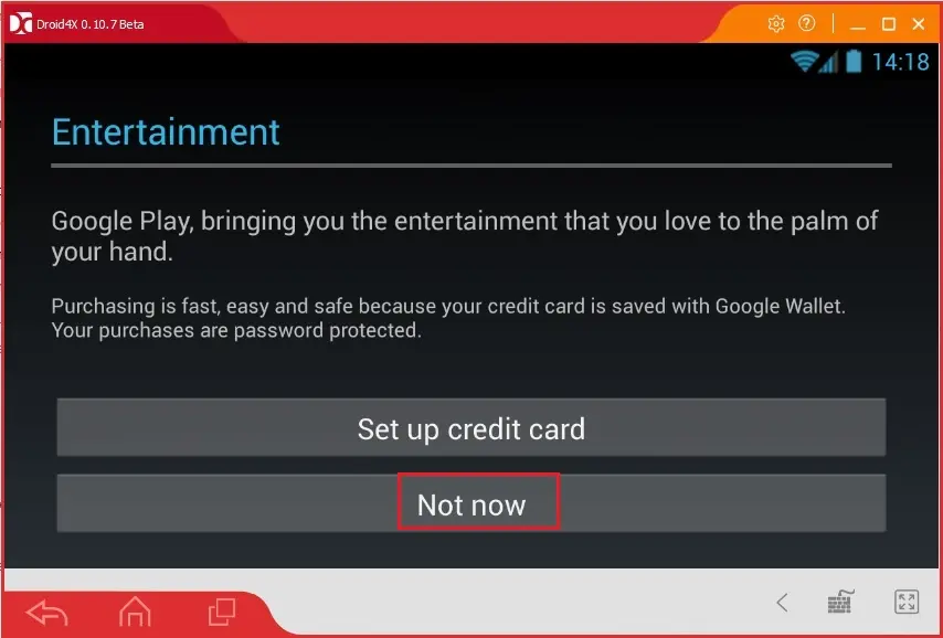 droid4x setup credit card