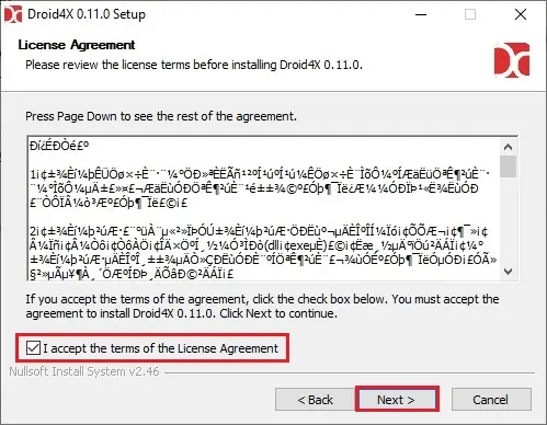 droid4x setup license agreement