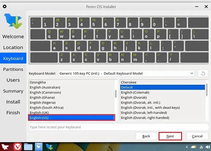 feren os installer keyboard