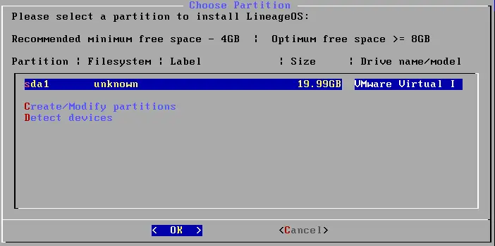 lineageos cfdisk choose partition