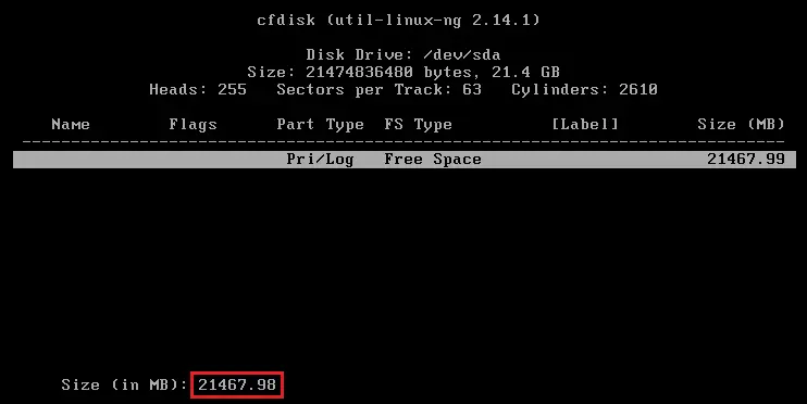 lineageos cfdisk primary size