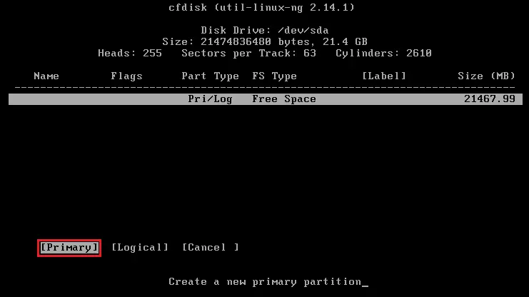 lineageos cfdisk primary