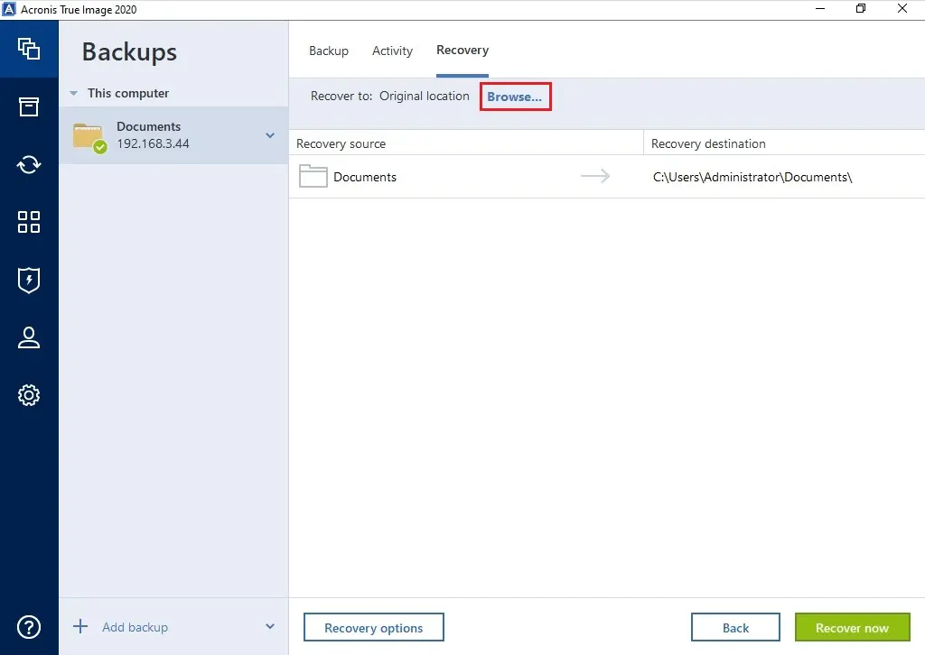 restore files and folder acronis 2020 recovery now