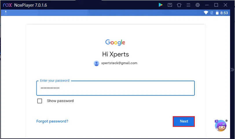 Nox login google password