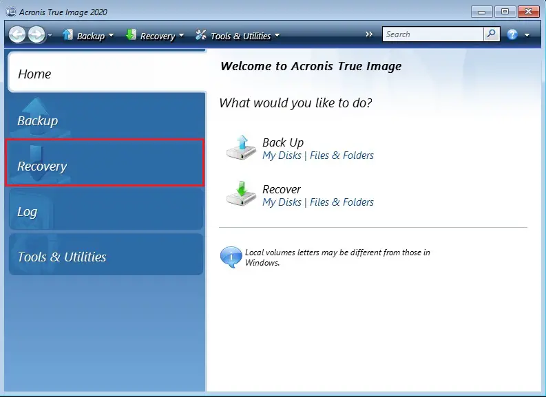 acronis true image restore from backup