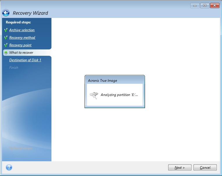 acronis true image recovery wizard