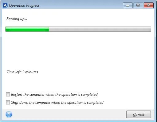 acronis backup operation progress