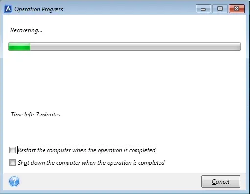 acronis recovery operation in progress