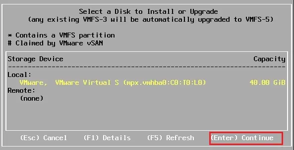 disk to install esxi 6.7