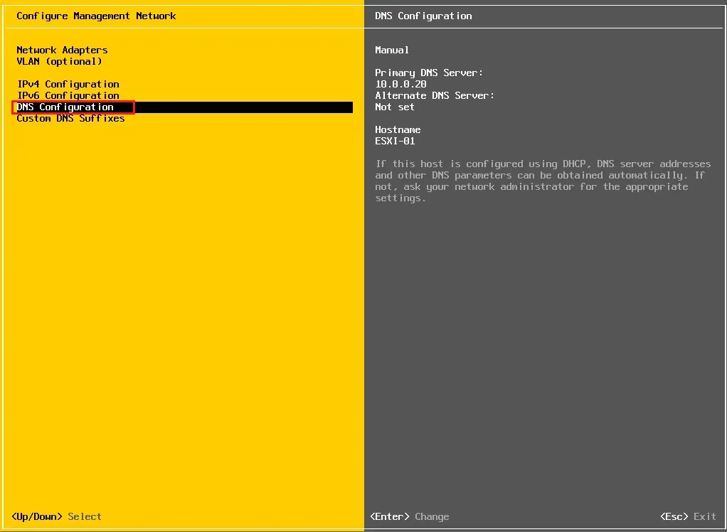 esxi 6.7 dns configuration