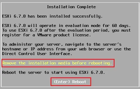 esxi 6.7 installation complete