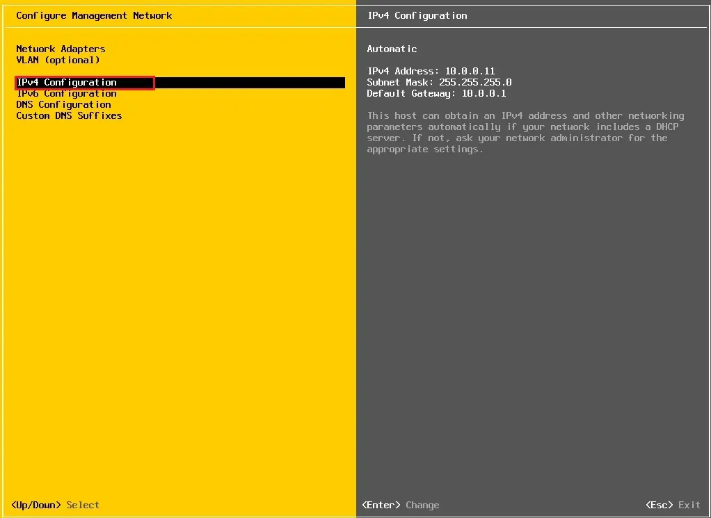 esxi 6.7 ipv4 configuration