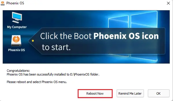 Click the boot phoenix OS icon