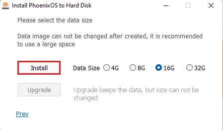Install phoenix OS to hard disk