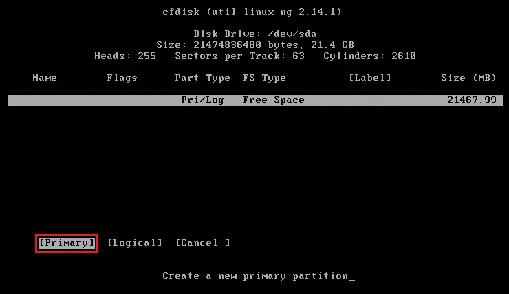 Phoenix OS cfdisk primary