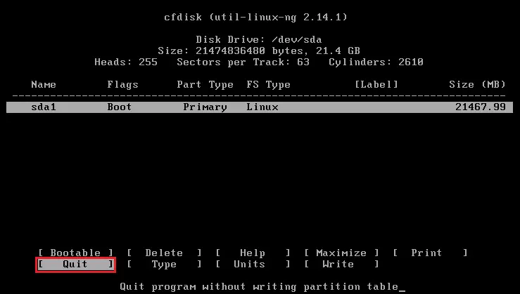 Phoenix OS cfdisk quit