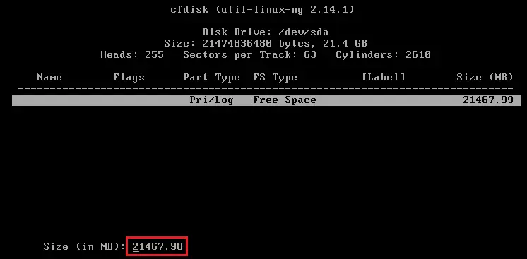 Phoenix OS cfdisk size