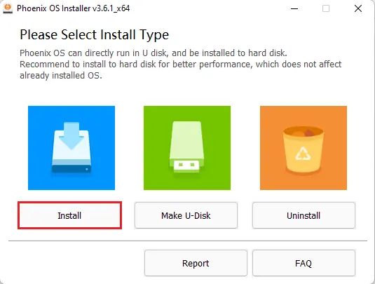 Please select install type Phoenix OS