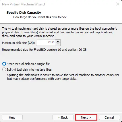 Specify disk capacity