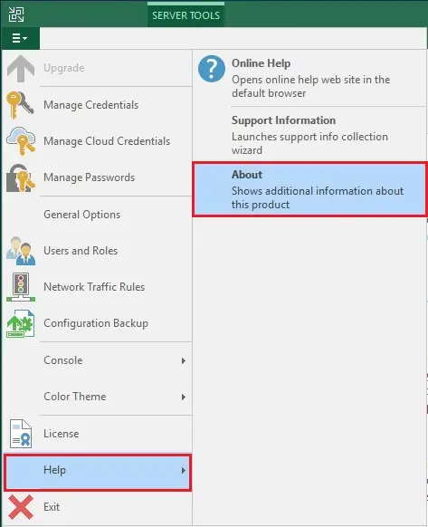 Upgrade Veeam 10 menu