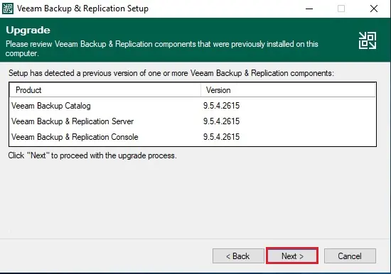 Upgrade Veeam B&R components list