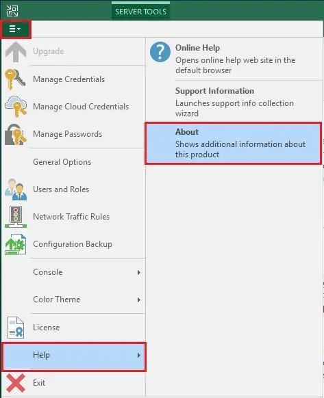 Veeam Backup & Replication menu