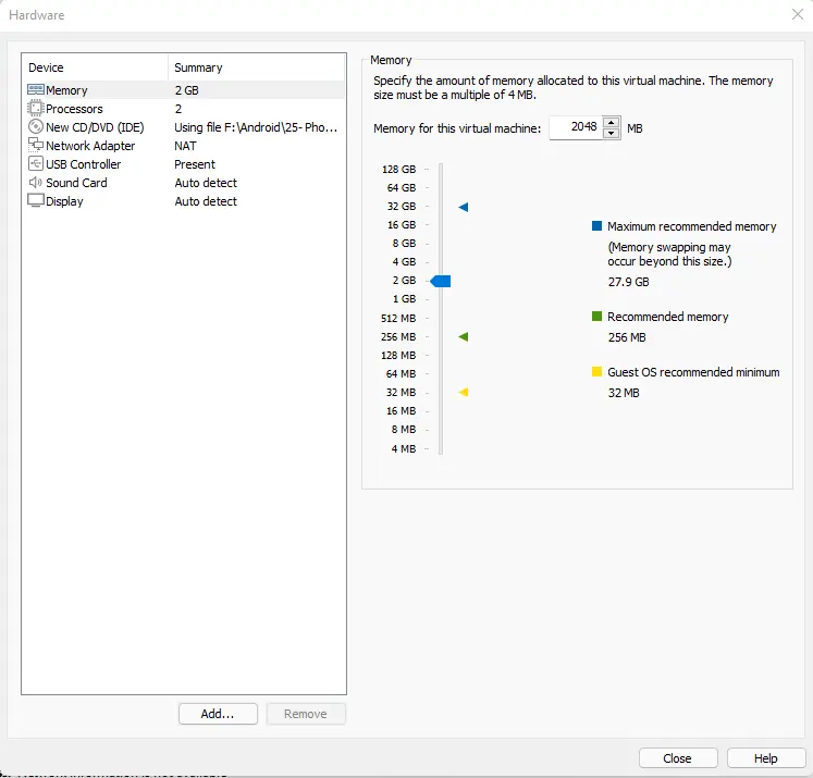 Virtual machine settings