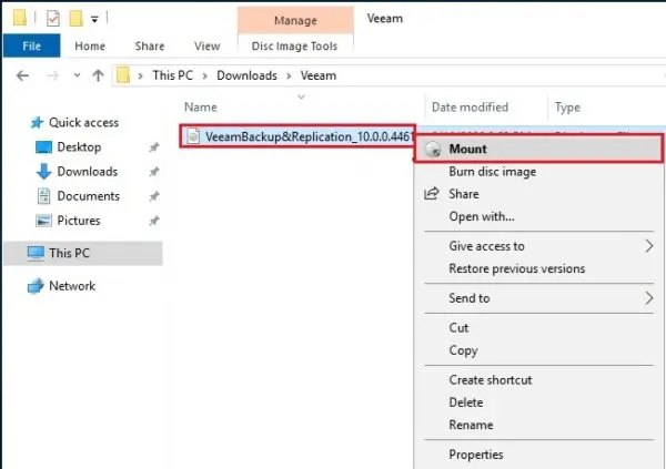 Windows Explorer Upgrade Veeam ISO