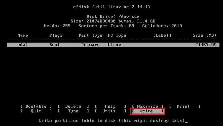 Write cfdisk Phoenix OS