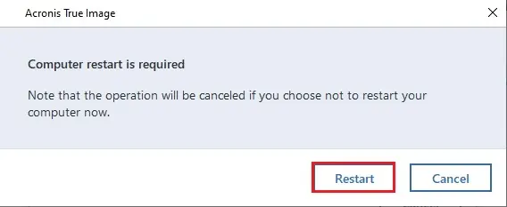 acronis 2020 clone restart required