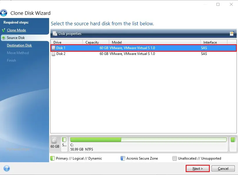 acronis 2020 clone source disk