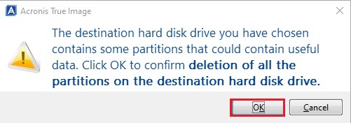 acronis 2020 delete partition warning