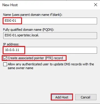 dns manager add host