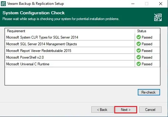 installed veeam system requirement