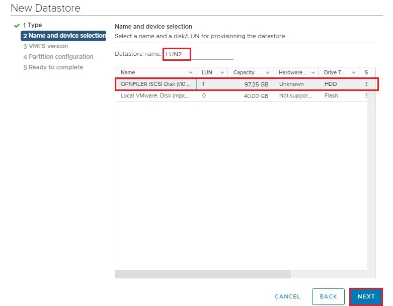 name and device selection