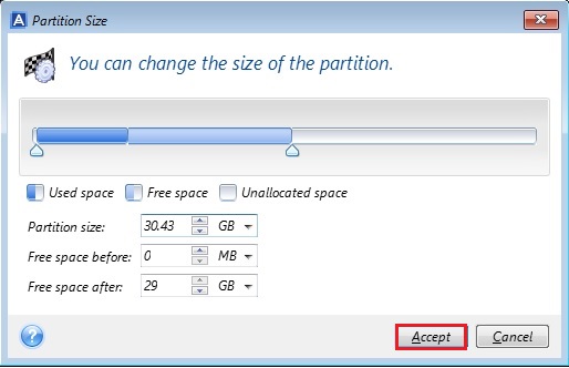 acronis true image cannot resize partition