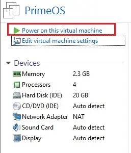power on this virtual machine