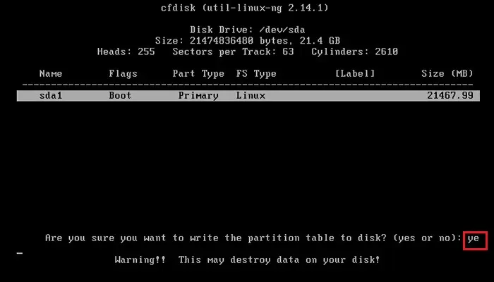 primeos cfdisk write