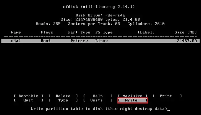 primeos cfdisk write